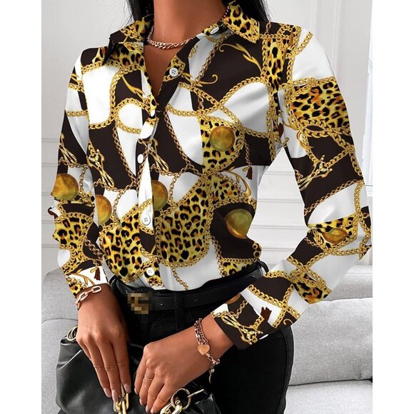 Women White, Black Button Down Shirts Colorful Long Sleeve Floral Print Top - Picture 2 of 3